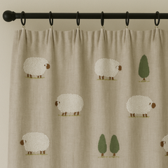 Embroidered Sheep Linen Curtains for Kids Room & Nursery — Custom Sizes — Single or Pair — Blackout or Cotton Lining — Rod & Track Compatible-3