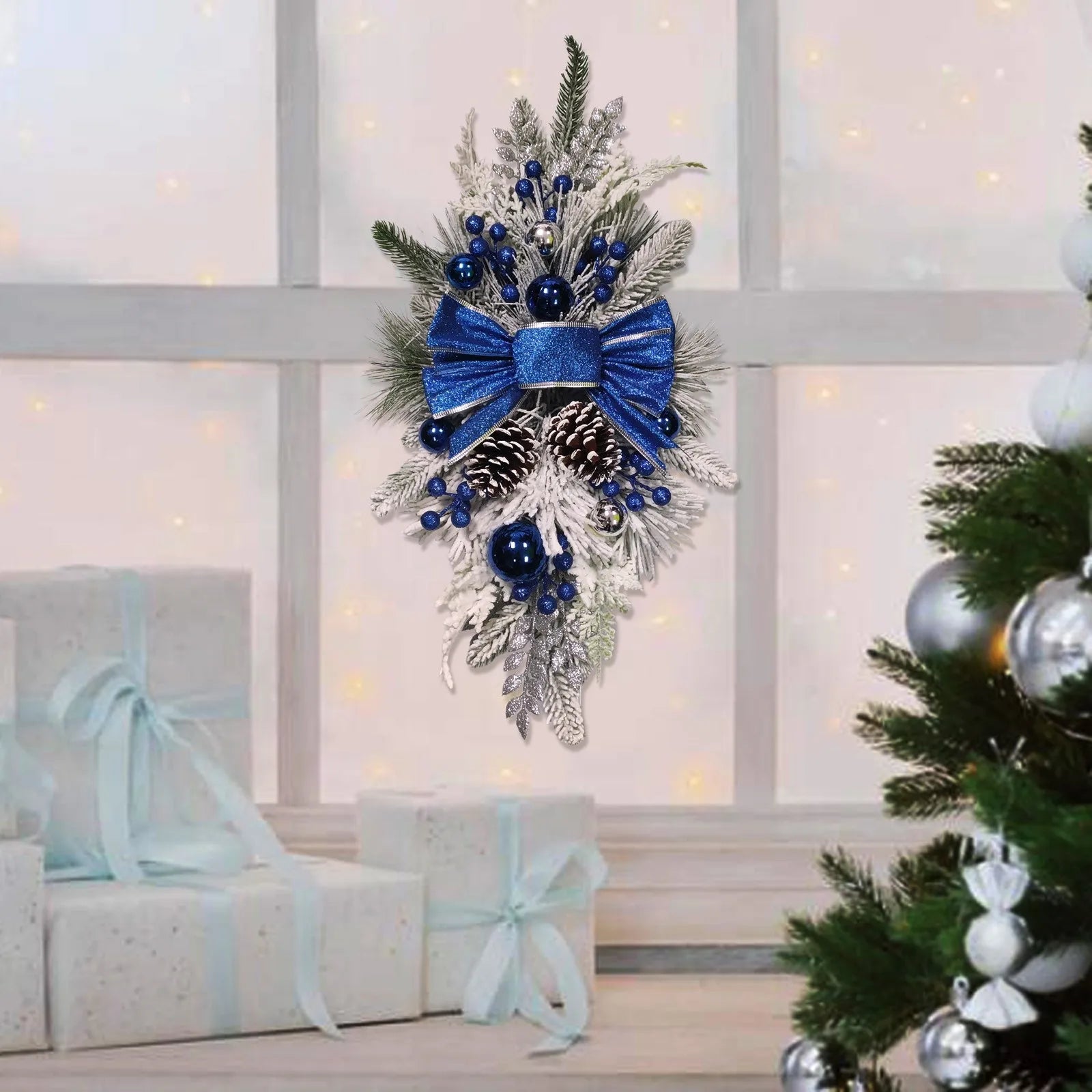 Christmas Wreath Rustic Double Pinecone Decor-3