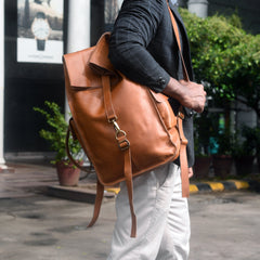 107 Leather Rolltop Backpack- Tan-1