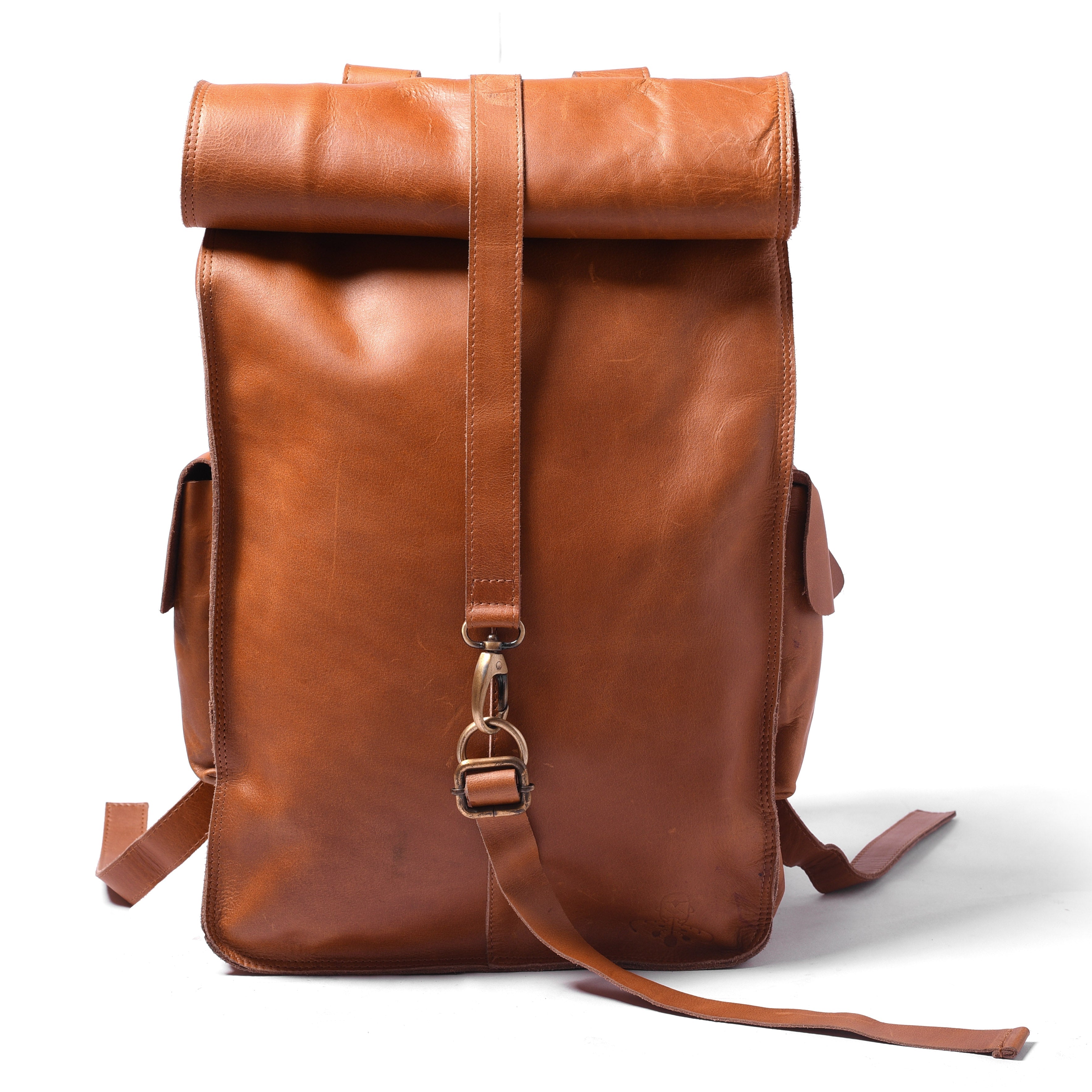 107 Leather Rolltop Backpack- Tan-0