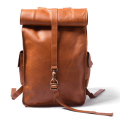 107 Leather Rolltop Backpack- Tan-0