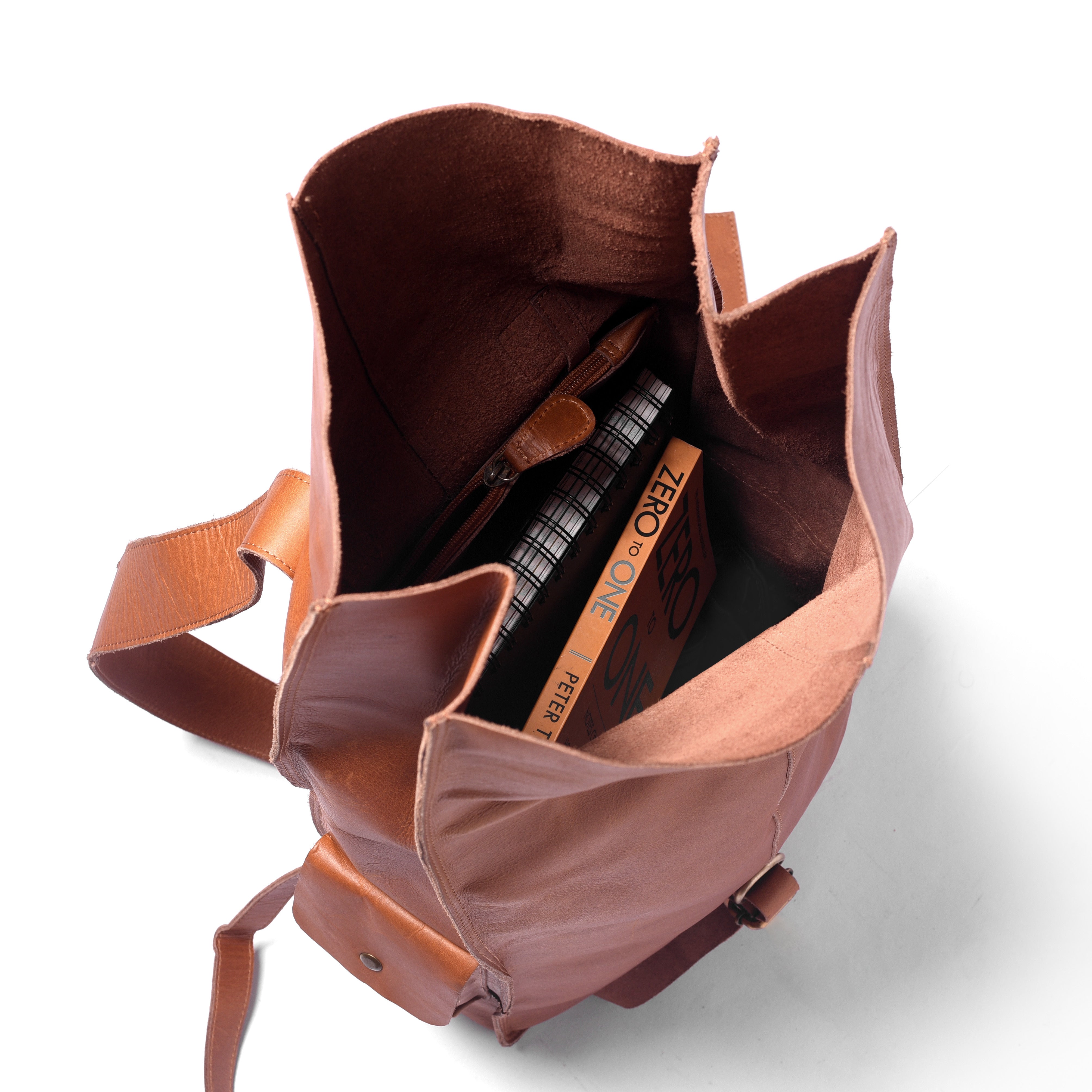 107 Leather Rolltop Backpack- Tan-4