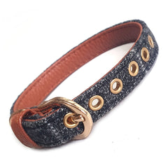 Grey Fabric & Brown Dog Collar-1