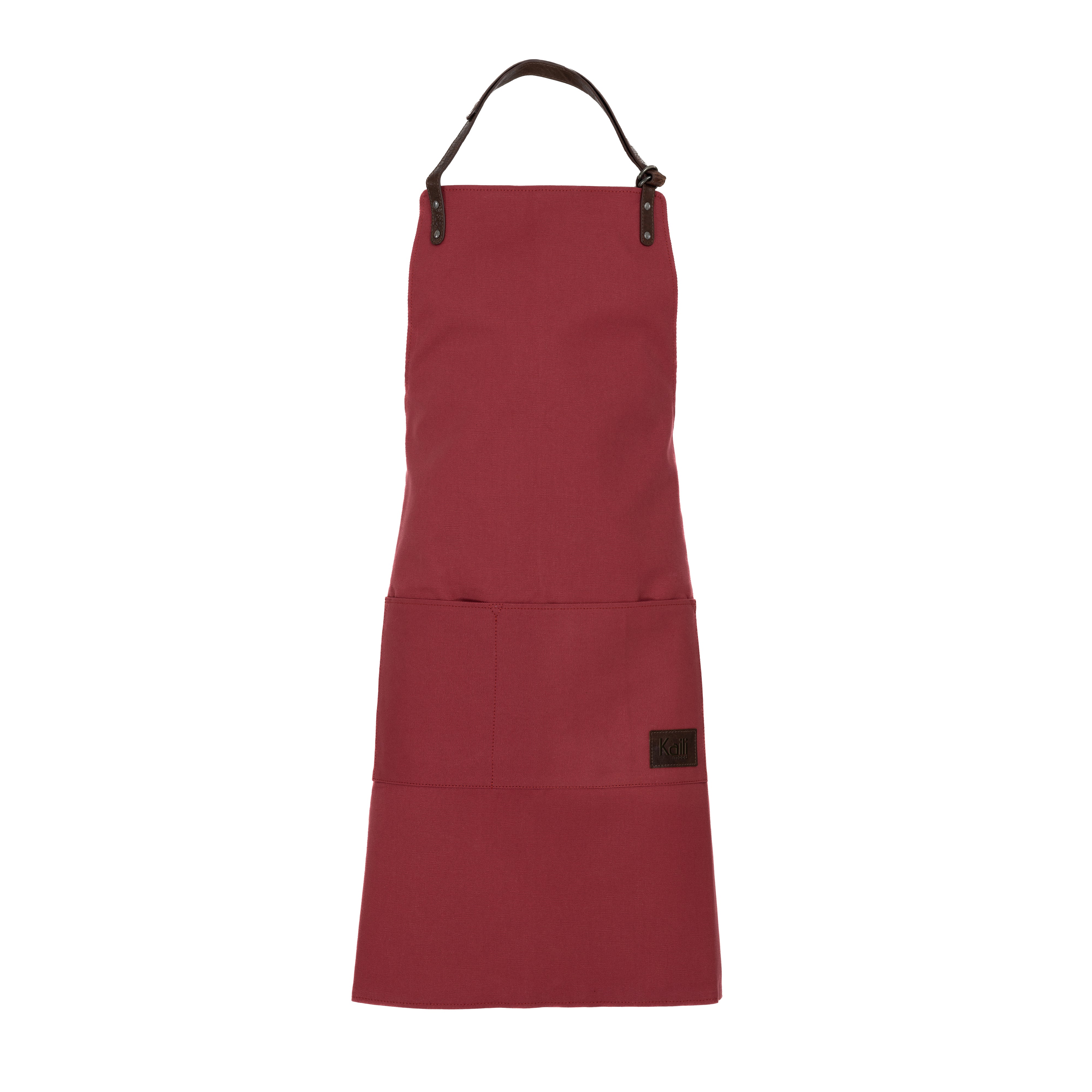 K0015XB | Grembiule da Lavoro in Canvas/ Vera Pelle pieno fiore, volanata. Colore Bordeaux/Testa Moro. Accessori Nickel Anticato. Dimensioni: cm 70 x 90 x 0,5. Confezione: Polybag-0