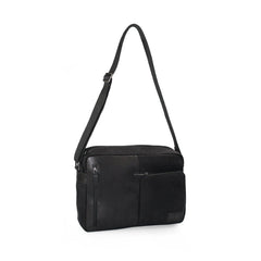 K0022AB | Messenger in Canvas/Vera Pelle, pieno fiore, volanata - Colore Nero. Accessori Nickel Anticato, Chiusura superiore con lampo. Dimensioni: cm 35 x 26 x 10. Confezione: Sacchetto Tnt-1