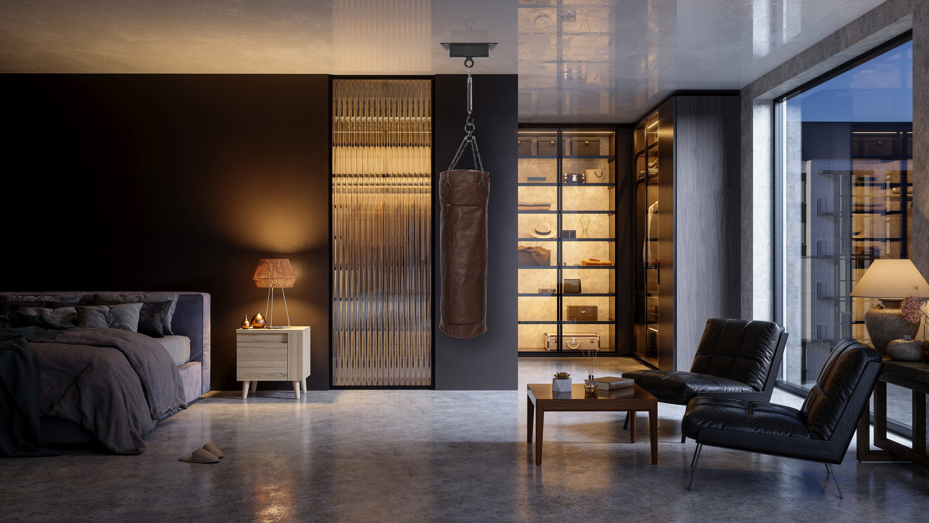 K0036BB | Sacco Da Boxe Contenitore in Vera Pelle, pieno fiore, volanata - Colore Testa Moro - Accessori Nickel lucido. Dimensioni: cm 35 x 35 x 120 - Confezione: Sacchetto Tnt-1