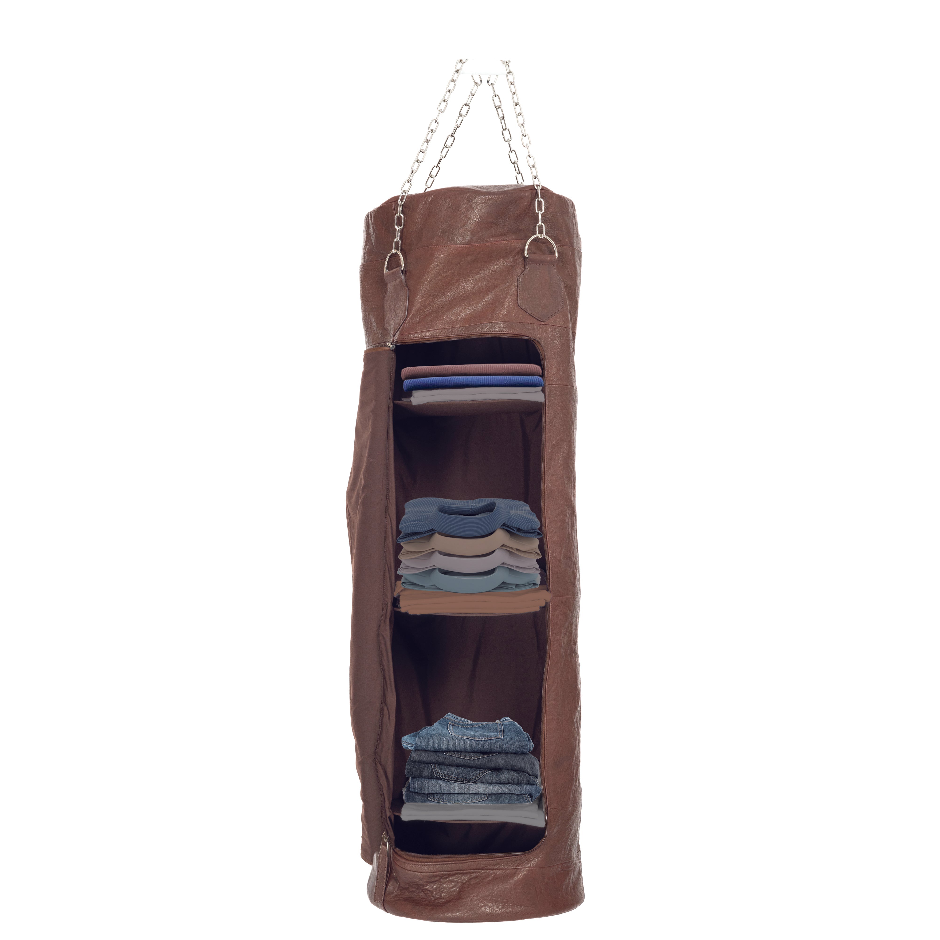 K0036BB | Sacco Da Boxe Contenitore in Vera Pelle, pieno fiore, volanata - Colore Testa Moro - Accessori Nickel lucido. Dimensioni: cm 35 x 35 x 120 - Confezione: Sacchetto Tnt-2