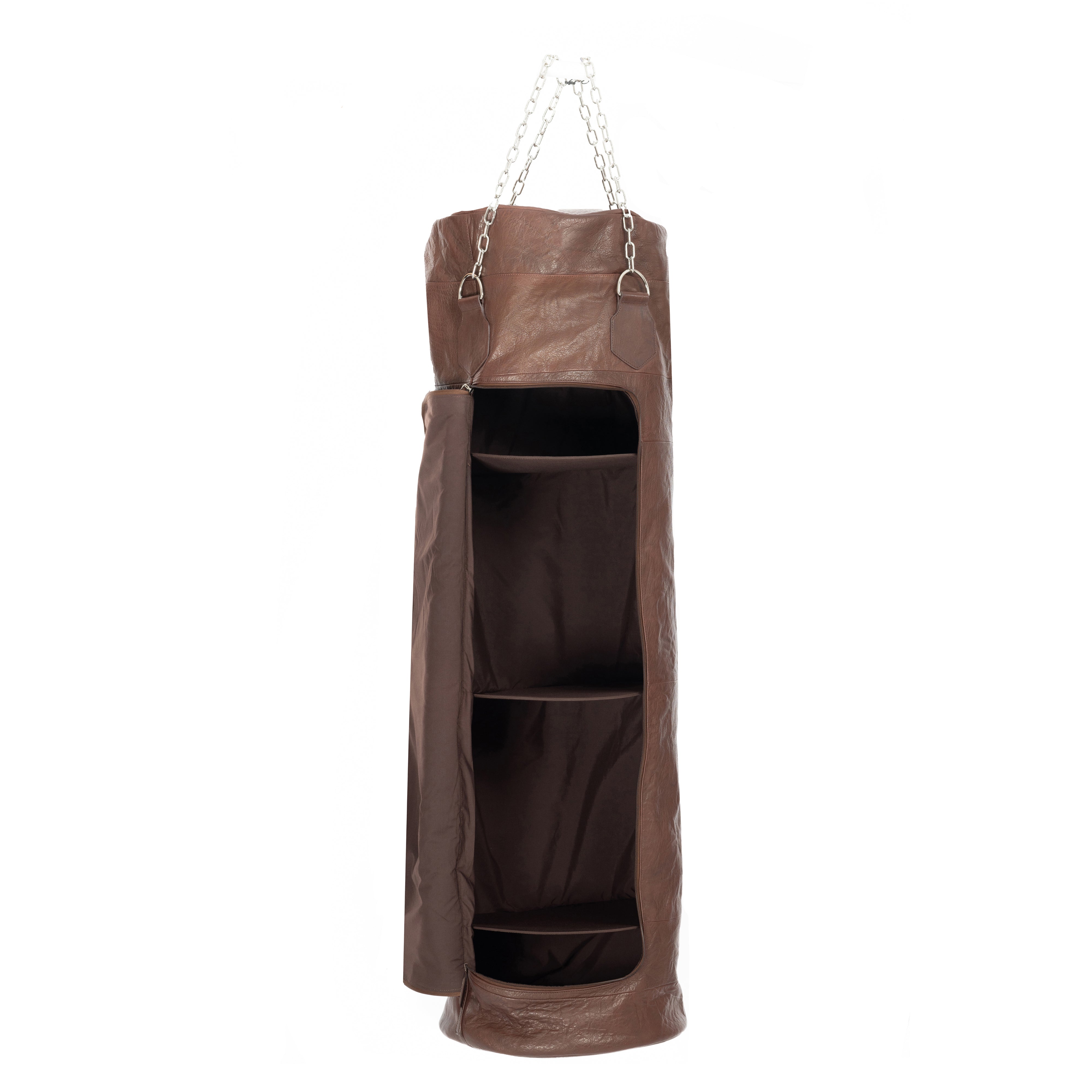 K0036BB | Sacco Da Boxe Contenitore in Vera Pelle, pieno fiore, volanata - Colore Testa Moro - Accessori Nickel lucido. Dimensioni: cm 35 x 35 x 120 - Confezione: Sacchetto Tnt-3