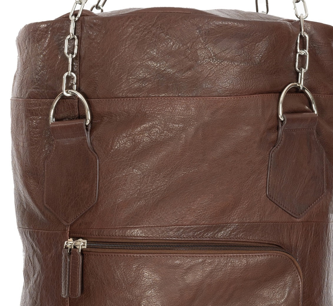 K0036BB | Sacco Da Boxe Contenitore in Vera Pelle, pieno fiore, volanata - Colore Testa Moro - Accessori Nickel lucido. Dimensioni: cm 35 x 35 x 120 - Confezione: Sacchetto Tnt-4