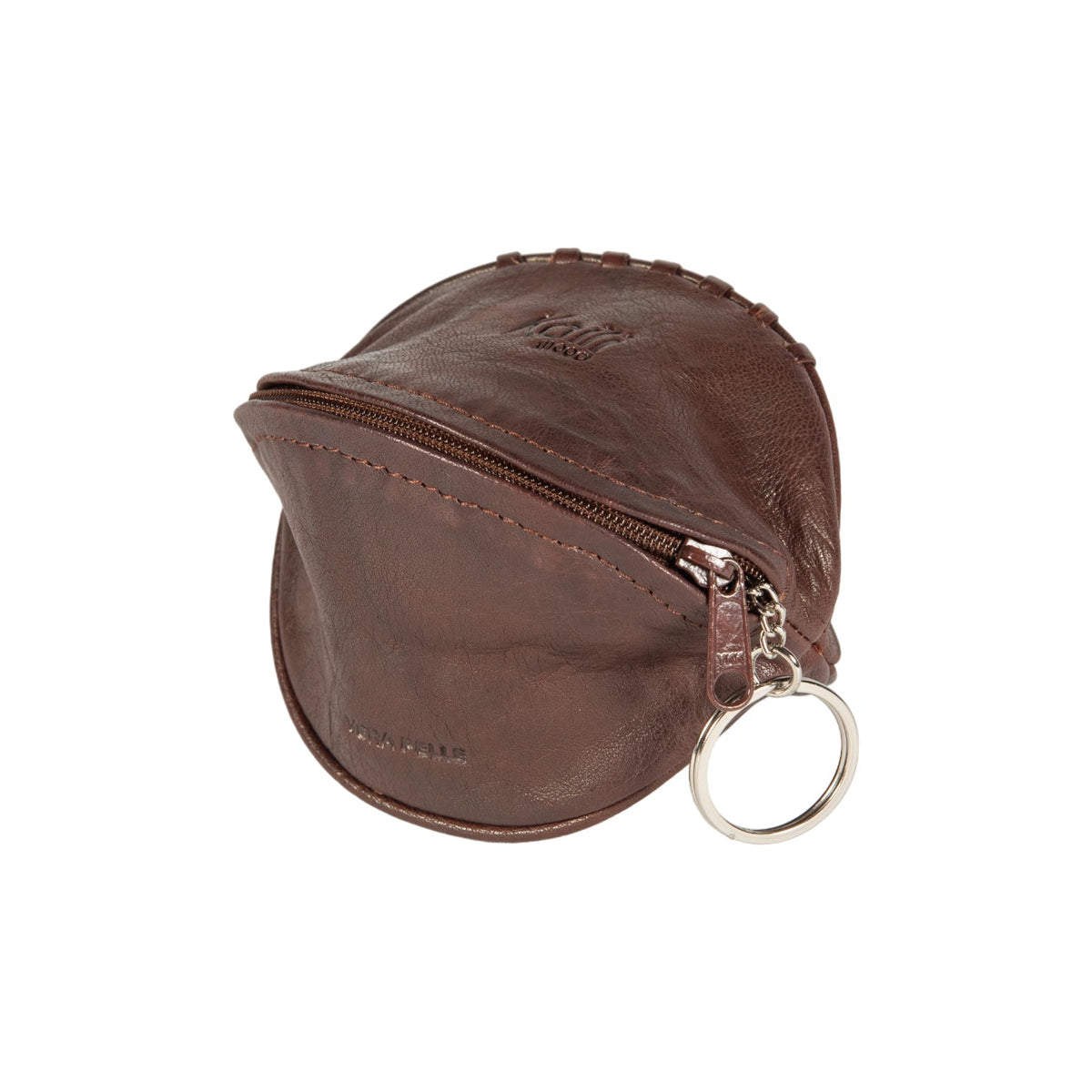K10655BB | Mini Clutch/Keychain in Genuine Full-Grain Leather, Milled. Dark Brown Color. Polished Nickel Accessories. Dimensions: 12.5 x 7.5 x 7.5 cm. Packaging: Non-woven bag-0