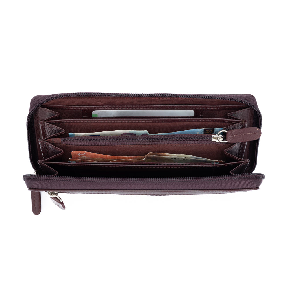 K10838XB | Women's Wallet in Genuine Saffiano Leather. Burgundy color. 6 credit card slots. Closed dimensions: 18.5 x 10 x 2.5 cm. Packaging: Rigid gift box with bottom/lid-2