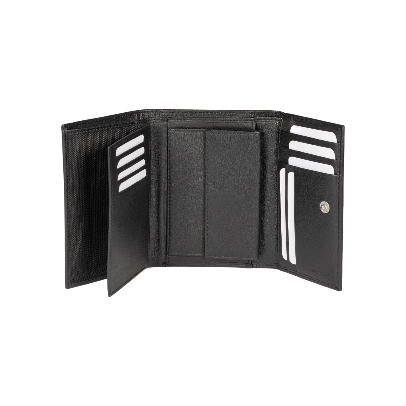 K11433AB | Women's wallet in genuine full-grain leather with a light grain. Black color. Closed dimensions: 14 x 10.5 x 2.5 cm. Packaging: Rigid gift box with bottom/lid-1