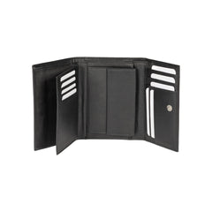 K11433AB | Women's wallet in genuine full-grain leather with a light grain. Black color. Closed dimensions: 14 x 10.5 x 2.5 cm. Packaging: Rigid gift box with bottom/lid-1