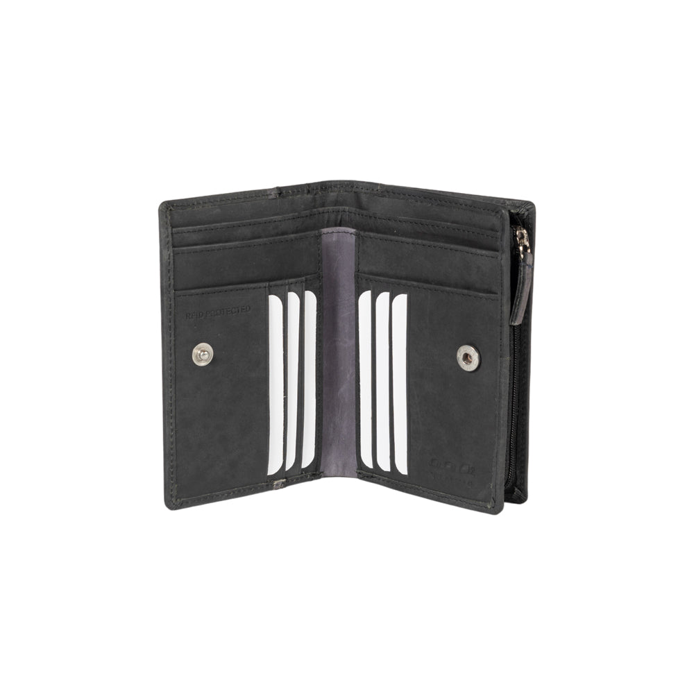 K12234AF | Women's Wallet in Genuine Full-Grain Naked Leather. Black. RFID Protection. Closed Dimensions: 9.5 x 14 x 3 cm. Packaging: Gift box with lid/bottom-1