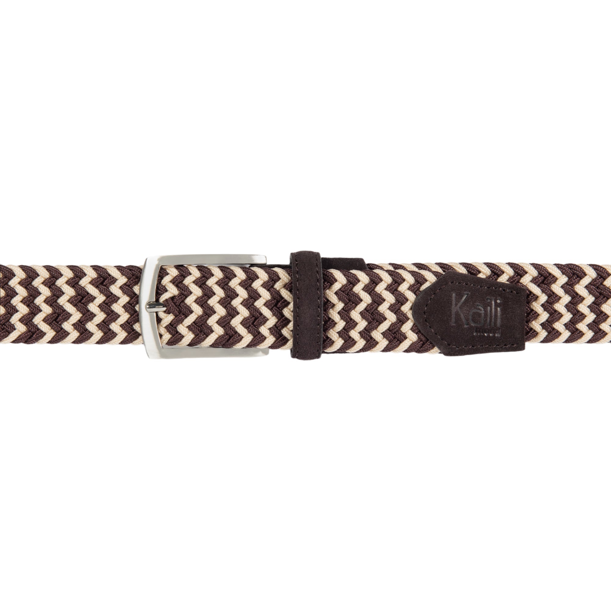 K4004HB | Cintura Intrecciata in Elastico/Pelle. Colore Testa Moro/Corda. Fibbia Nickel Satinato. Dimensioni: cm 120x3,5x0,5 (giro vita cm 105). Confezione: Gift Box rigido fondo/coperchio-2