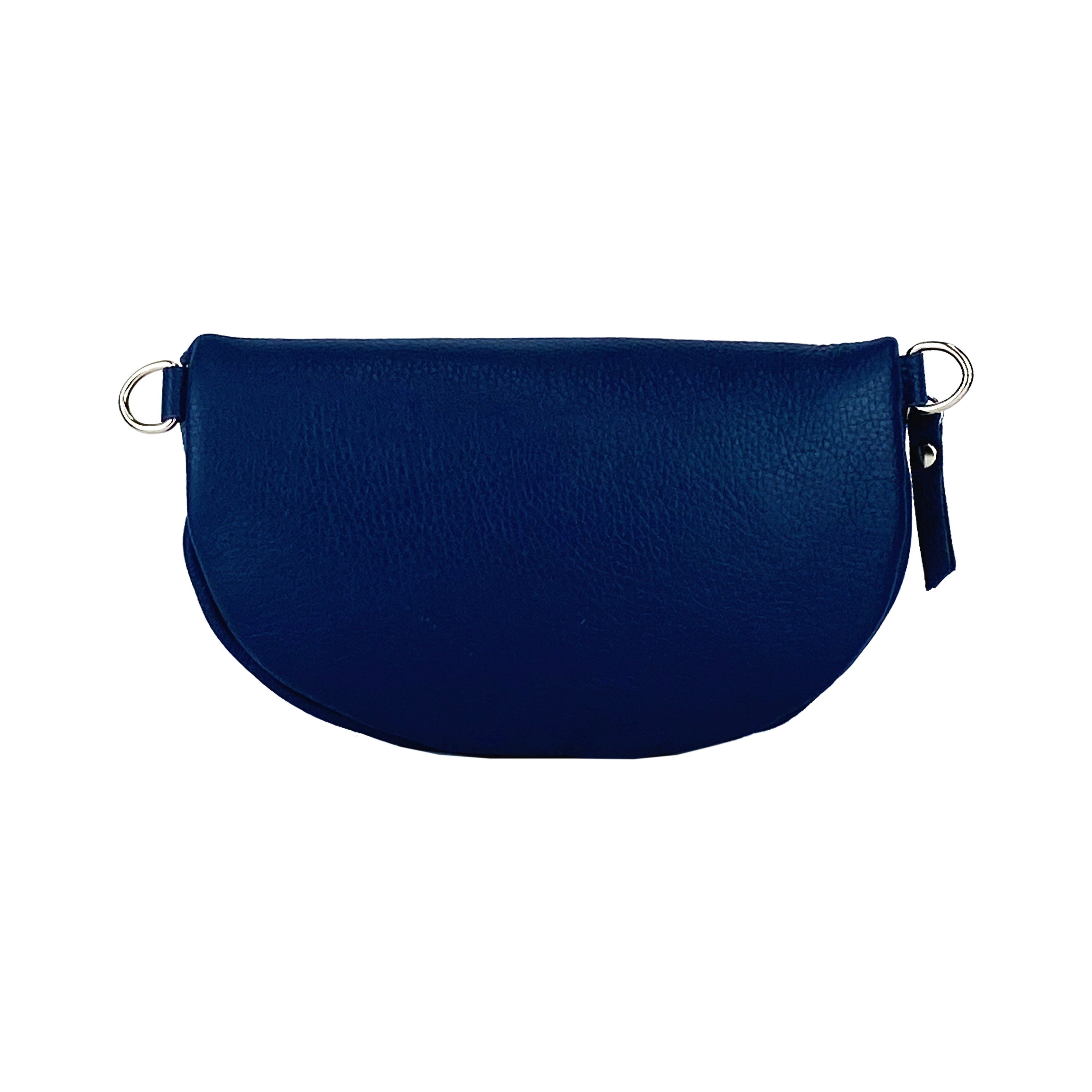RB1015D | Genuine Leather Bum Bag with Removable Shoulder Strap Made in Italy. Polished Nickel Metal Snap Hook Attachments. Blue Color. Dimensions: 24 x 14 x 7 cm.-2
