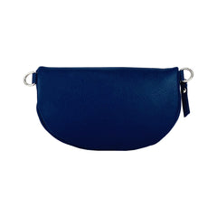 RB1015D | Genuine Leather Bum Bag with Removable Shoulder Strap Made in Italy. Polished Nickel Metal Snap Hook Attachments. Blue Color. Dimensions: 24 x 14 x 7 cm.-2