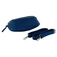 RB1015D | Genuine Leather Bum Bag with Removable Shoulder Strap Made in Italy. Polished Nickel Metal Snap Hook Attachments. Blue Color. Dimensions: 24 x 14 x 7 cm.-0