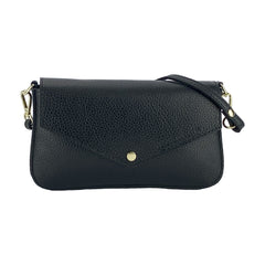 RB1023A | Small Shoulder Bag with Removable Chain Strap in Genuine Leather Made in Italy. Flap Closure. Polished Gold Metal Accessories - Color: Black - Dimensions: 22 x 12 x 3 cm-1