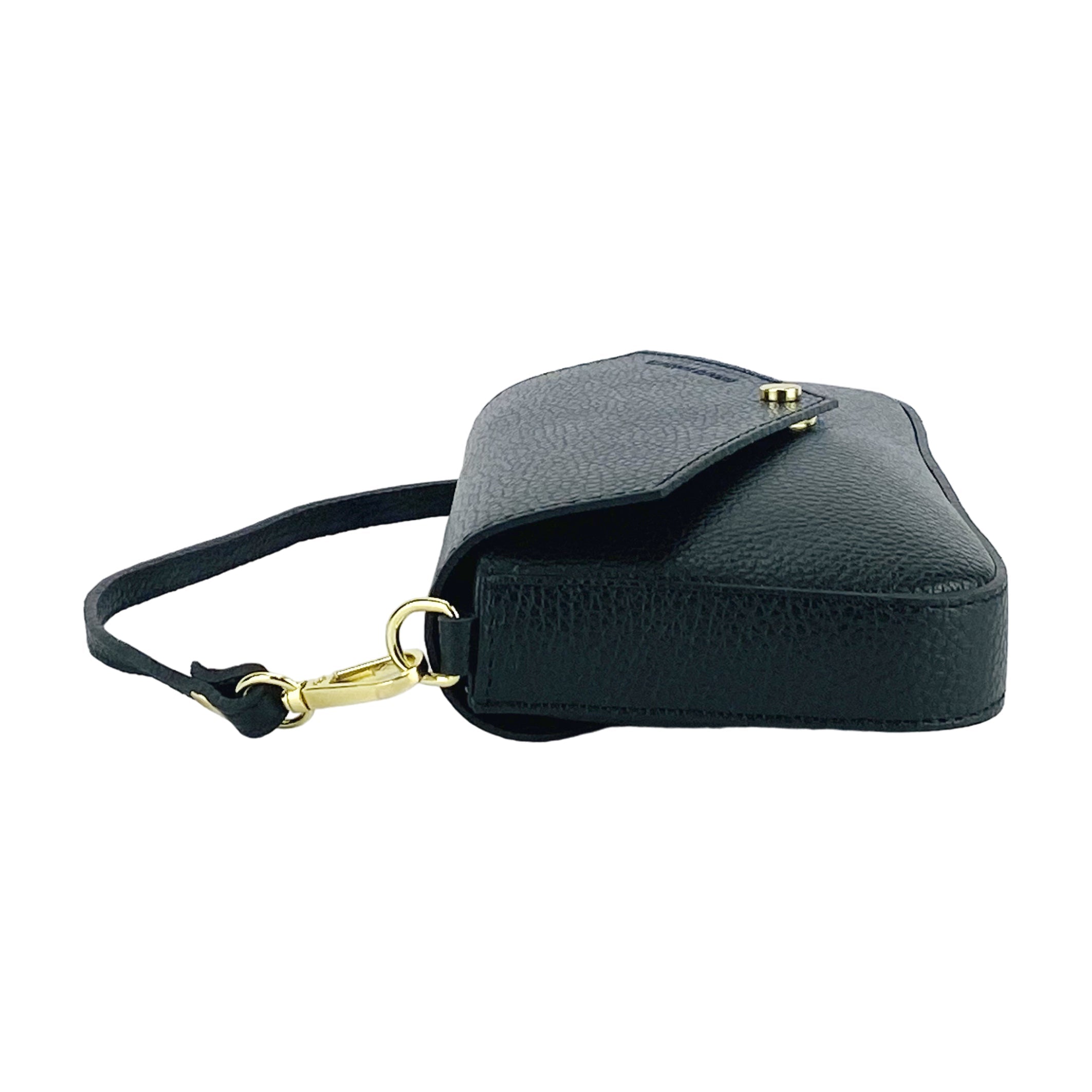 RB1023A | Small Shoulder Bag with Removable Chain Strap in Genuine Leather Made in Italy. Flap Closure. Polished Gold Metal Accessories - Color: Black - Dimensions: 22 x 12 x 3 cm-3