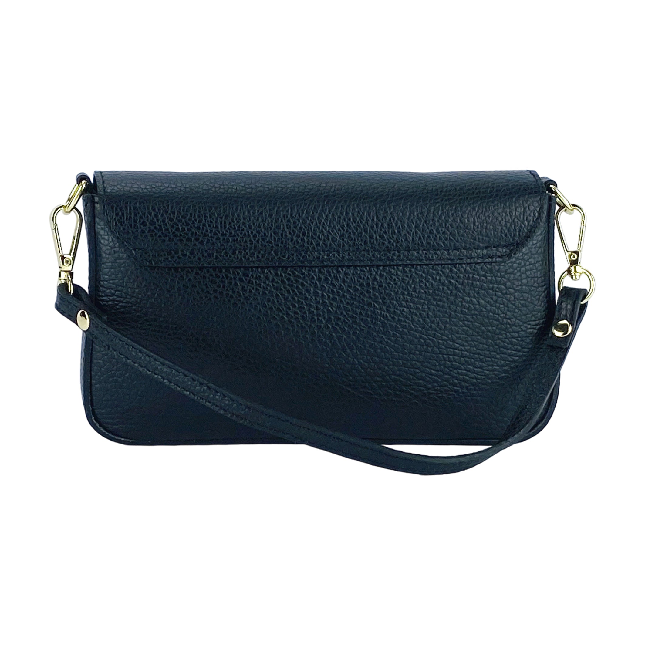 RB1023A | Small Shoulder Bag with Removable Chain Strap in Genuine Leather Made in Italy. Flap Closure. Polished Gold Metal Accessories - Color: Black - Dimensions: 22 x 12 x 3 cm-4