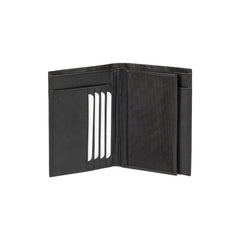 RB12009A | Men's fold-over wallet in genuine full-grain leather with a light grain. Black. RFID protection. Closed dimensions: 9.5 x 13 x 2 cm. Packaging: Gift box with bottom/lid-1
