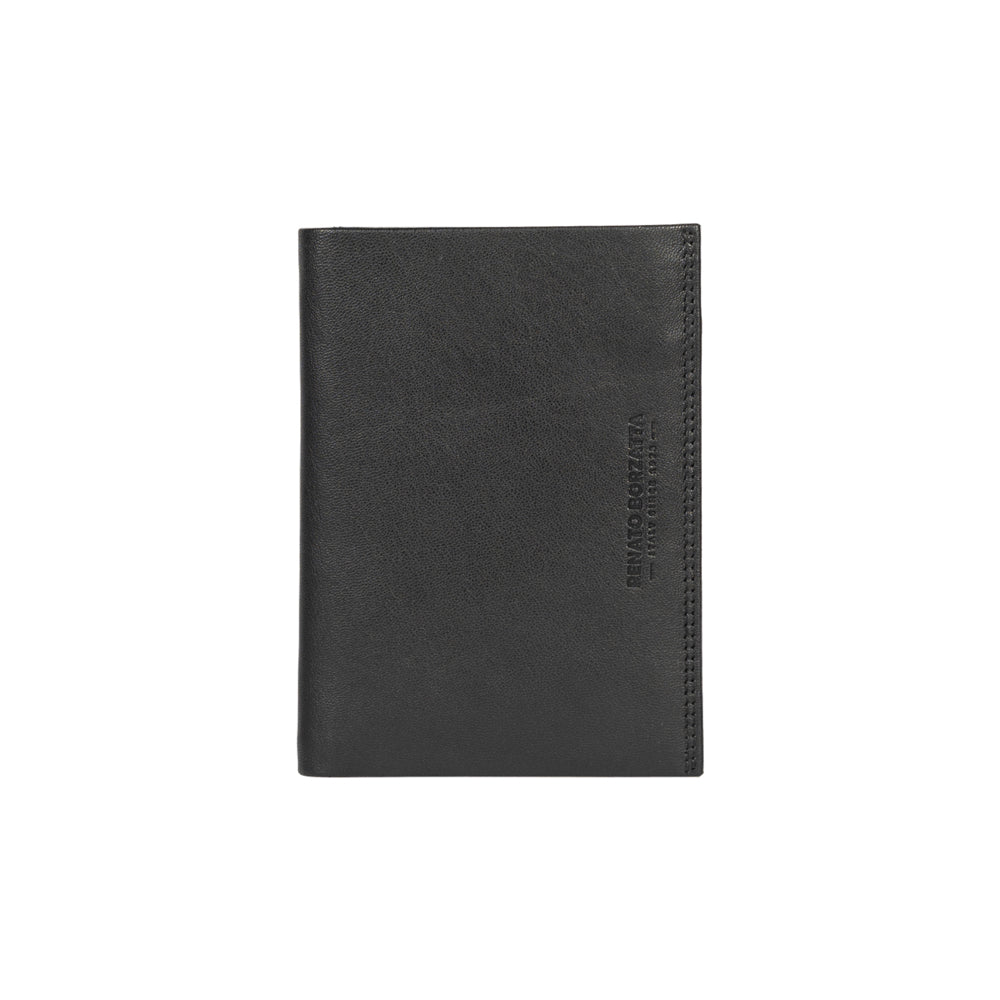 RB12009A | Men's fold-over wallet in genuine full-grain leather with a light grain. Black. RFID protection. Closed dimensions: 9.5 x 13 x 2 cm. Packaging: Gift box with bottom/lid-3