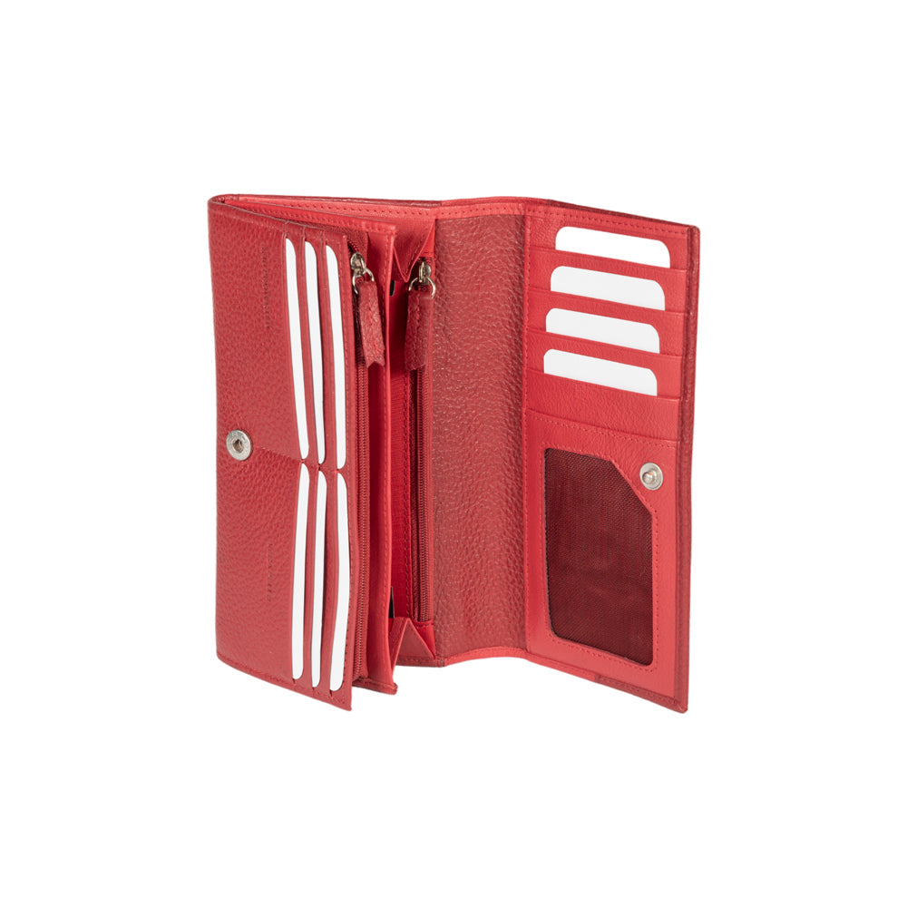 RB12129V | Women's Wallet in Genuine Full-Grain Leather, Dollar Grain/Light. Color: Red. RFID Protection. Closed Dimensions: 18.5 x 10 x 3 cm. Packaging: Gift box bottom/lid-1