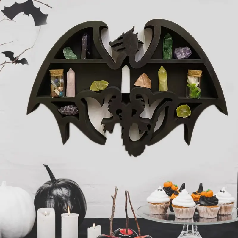 Dragon Guardian: Handcrafted Wooden Crystal Wall Display-3