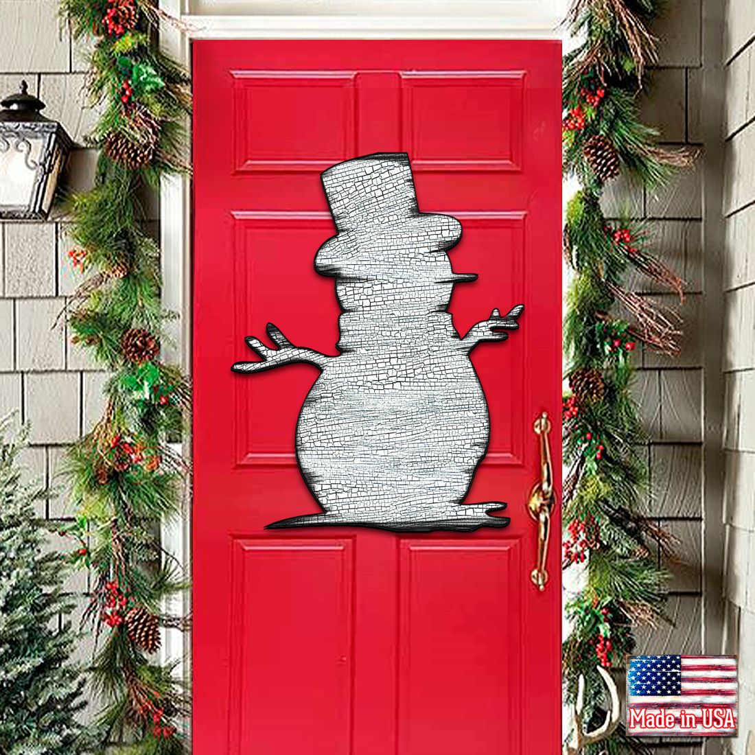 Rustic Happy Snowman Door Decor - Christmas Santa Snowman Decor - 8198801H-3