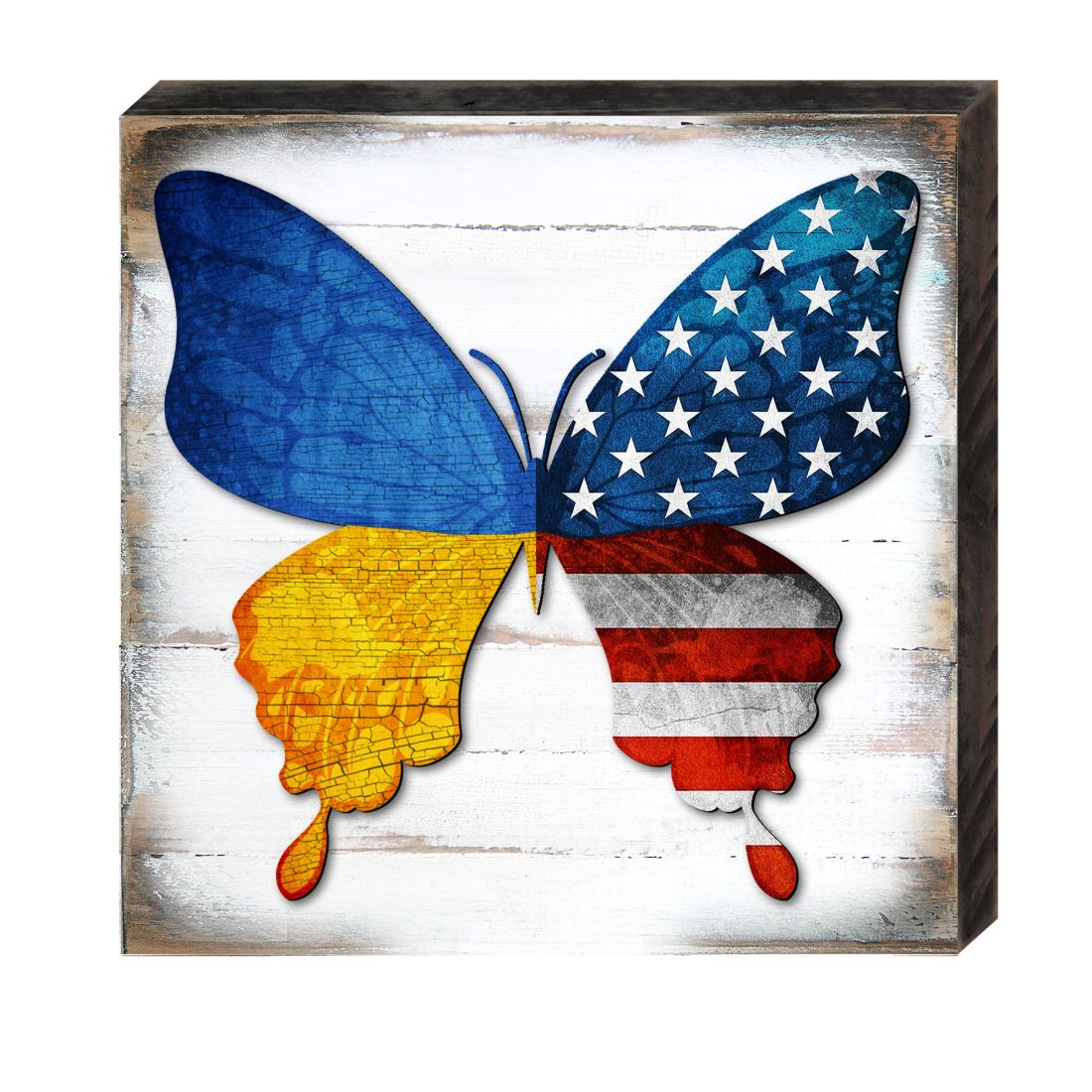 USA/Ukraine Butterfly Wooden Decor - American Patriotic Decor - 8187129B-4