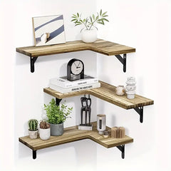 Rustic Wood Corner Wall Shelves for Elegant Display & Storage-0