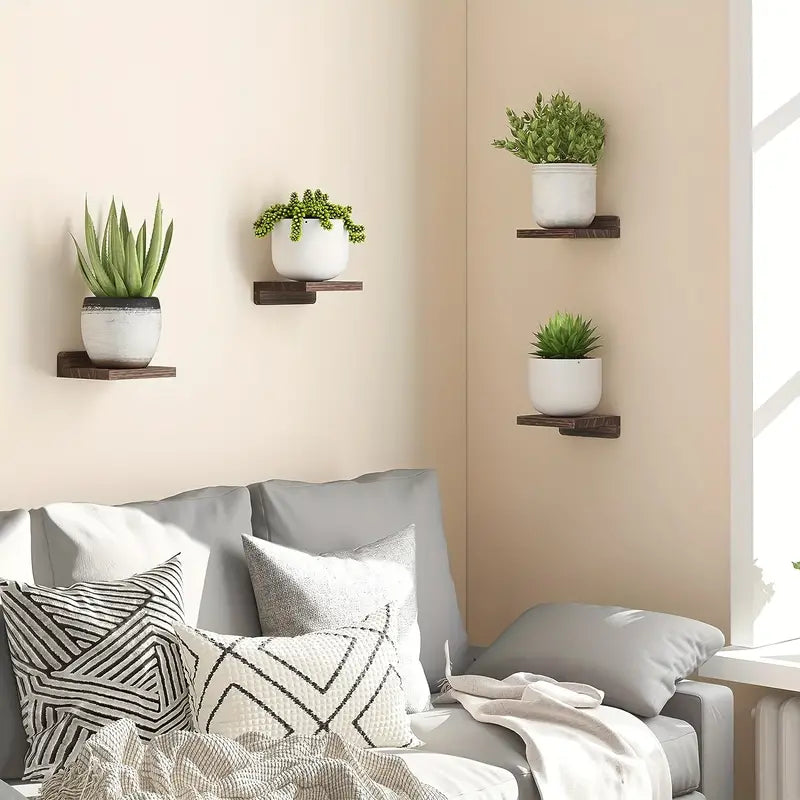 Classic Floating Wooden Storage Shelves Set (4pcs) - Black-2