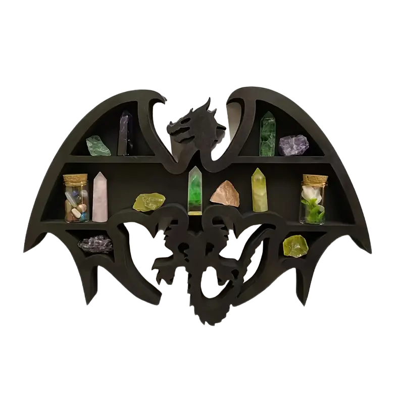 Dragon Guardian: Handcrafted Wooden Crystal Wall Display-0