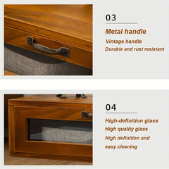 Vintage Wooden Desk Organizer with Glass Drawer - Double Drawer Size-2