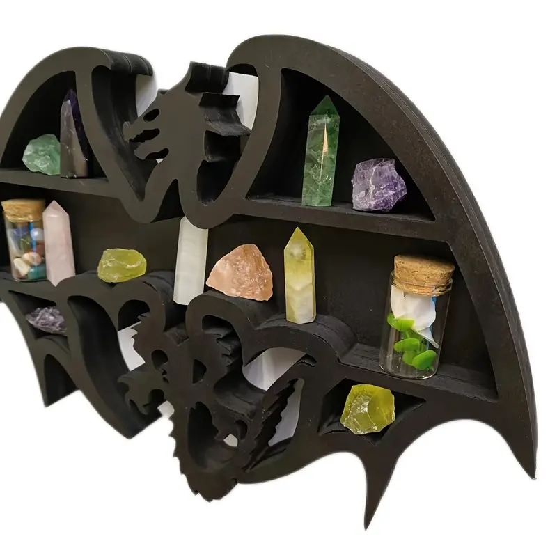 Dragon Guardian: Handcrafted Wooden Crystal Wall Display-1