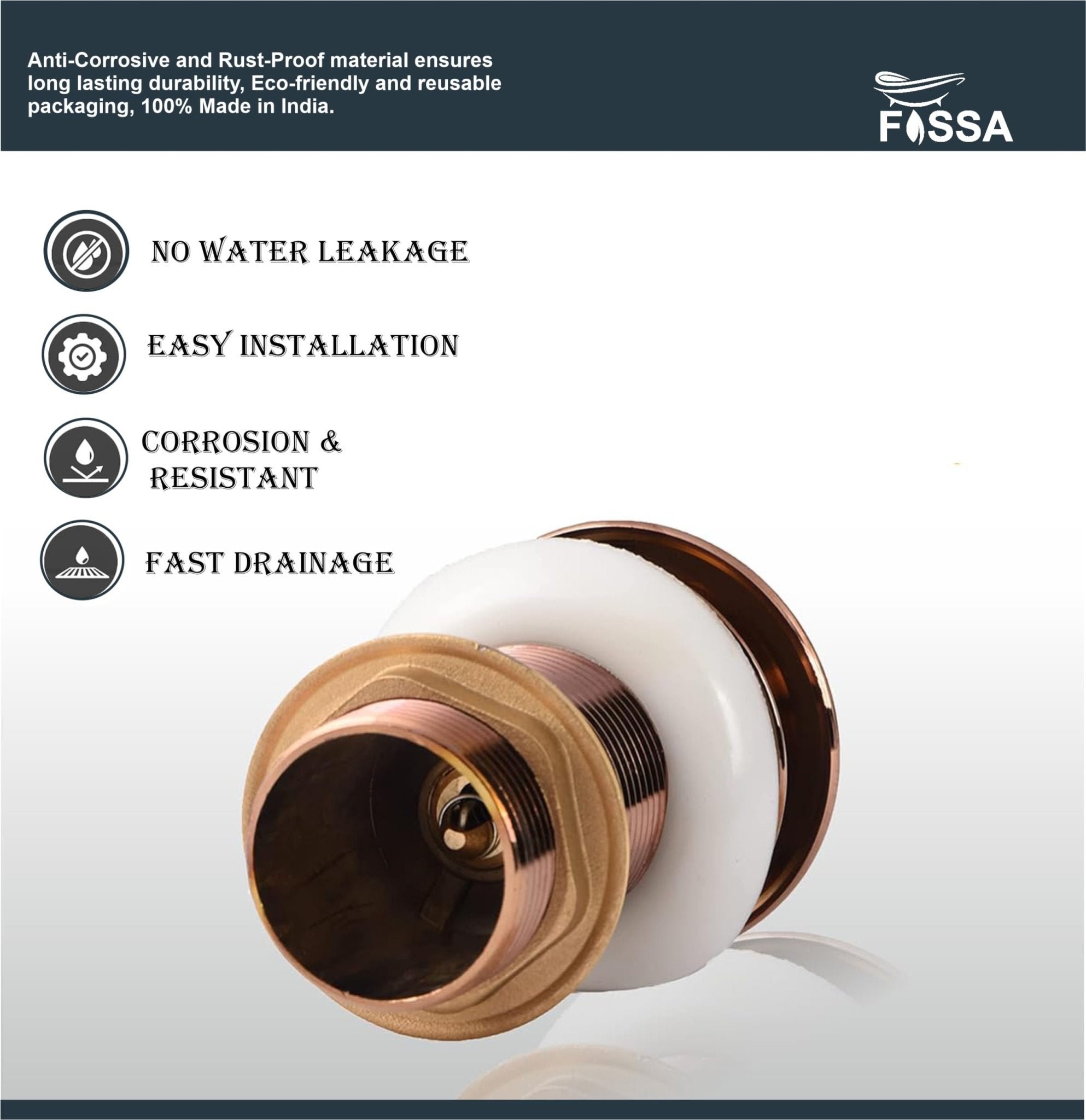 Fossa 3" Inch Brass Pop Up Waste Coupling with Smooth Push Button,Waste Coupling,Drain Out let System Pop up Full Threaded Waste Coupling (Copper)-2