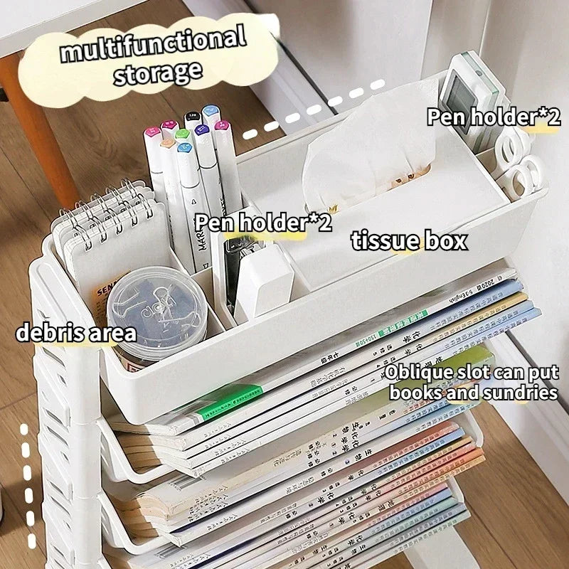 Storage Rack Bookshelf Table with Removable Wheels-2