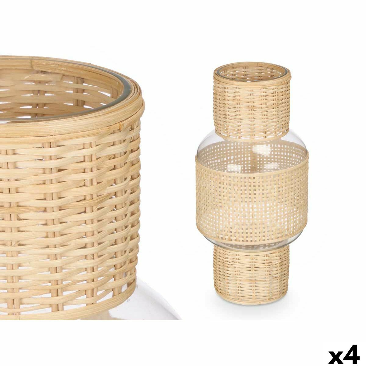 Candleholder Gift Decor SG-29652 Transparent Natural Glass Rattan 18 x 38 x 18 cm (4 Units)-0