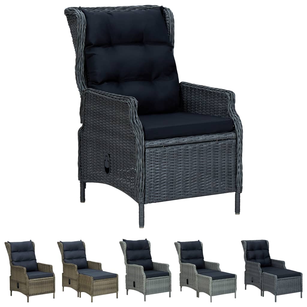 vidaXL Outdoor Recliner Chair Patio Lounge Chair with Cushions Poly Rattan-5