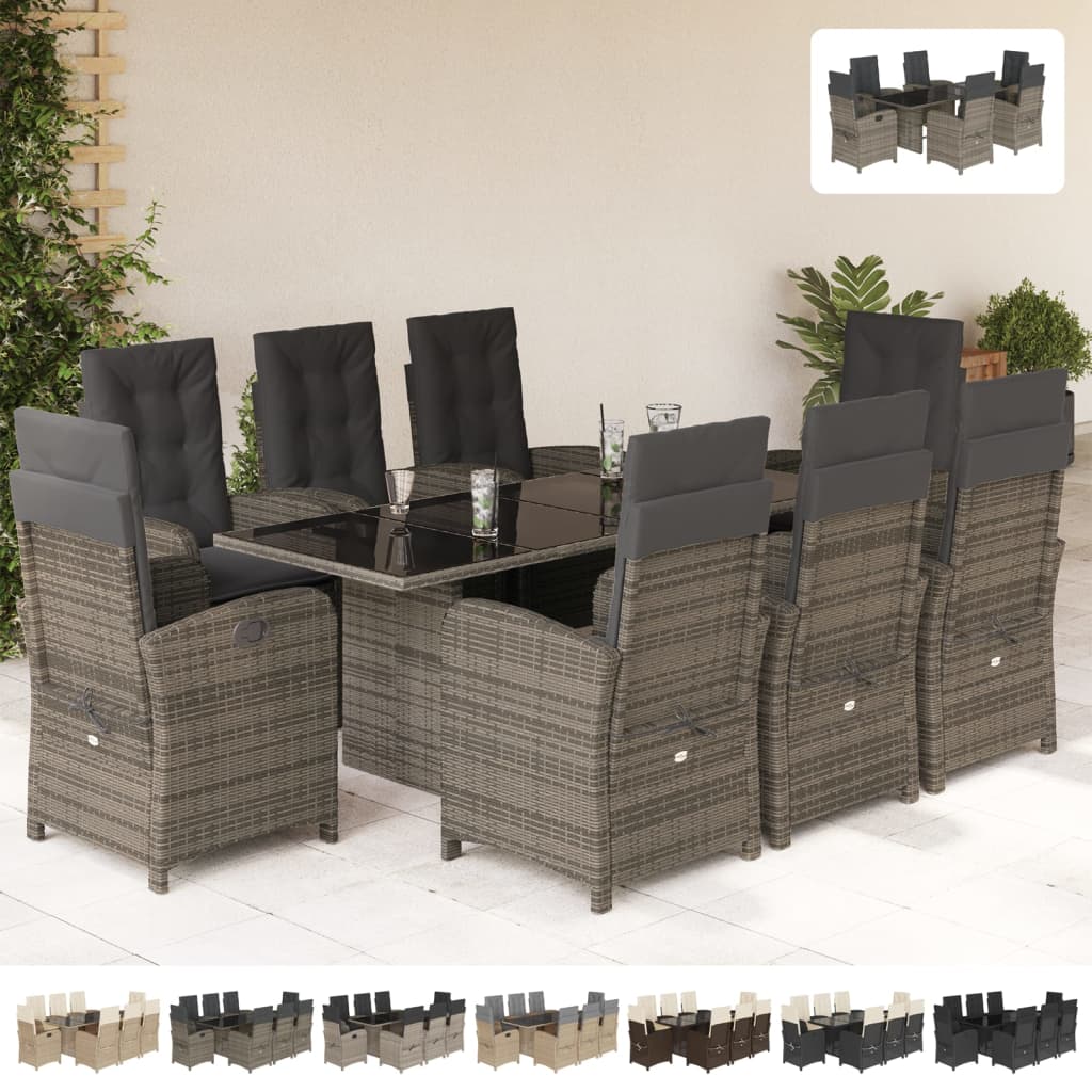 vidaXL 7 Piece Patio Dining Set with Cushions Gray Poly Rattan-1