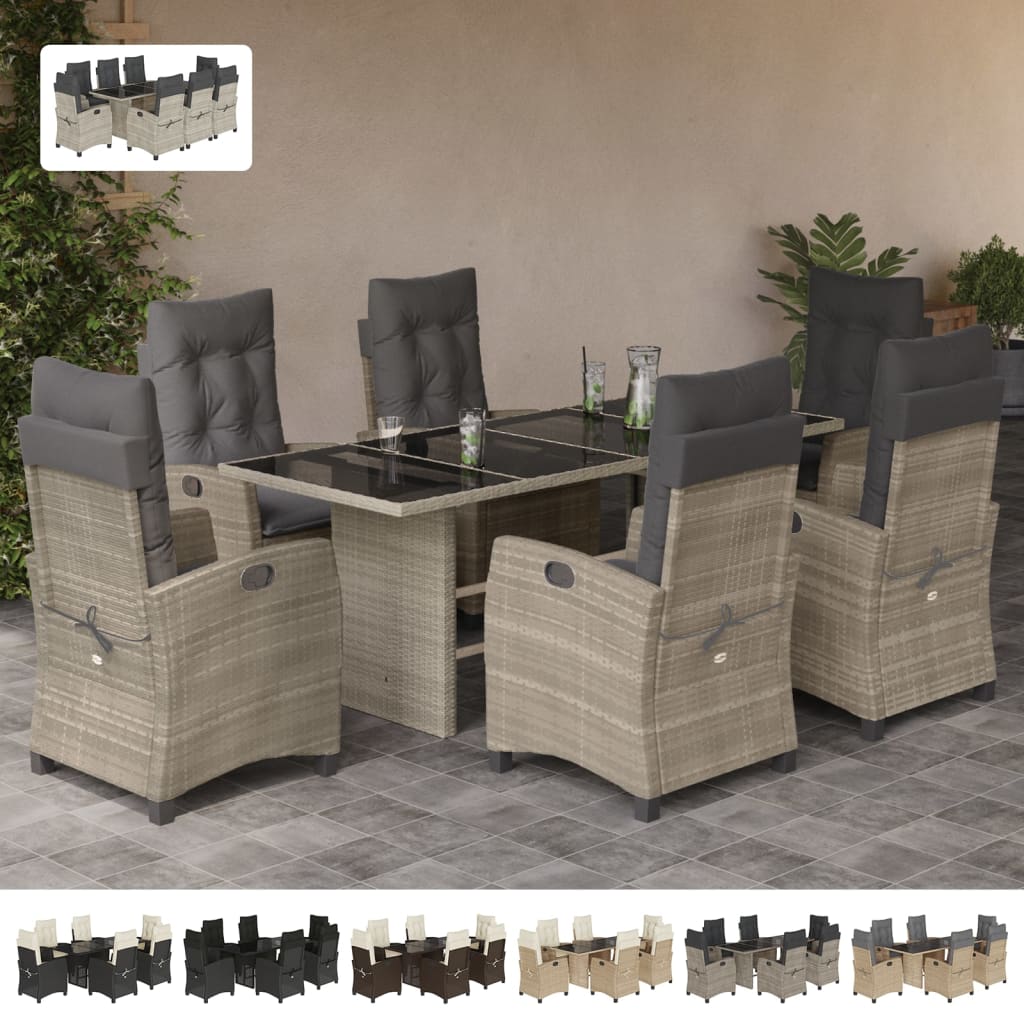 vidaXL 9 Piece Patio Dining Set with Cushions Gray Poly Rattan-1