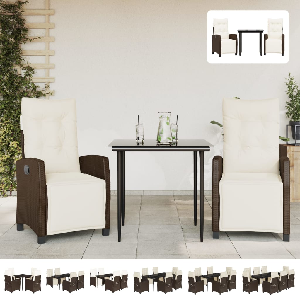 vidaXL 9 Piece Patio Dining Set with Cushions Brown Poly Rattan-1