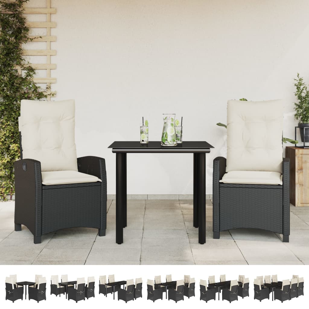 vidaXL 7 Piece Patio Dining Set with Cushions Black Poly Rattan-1